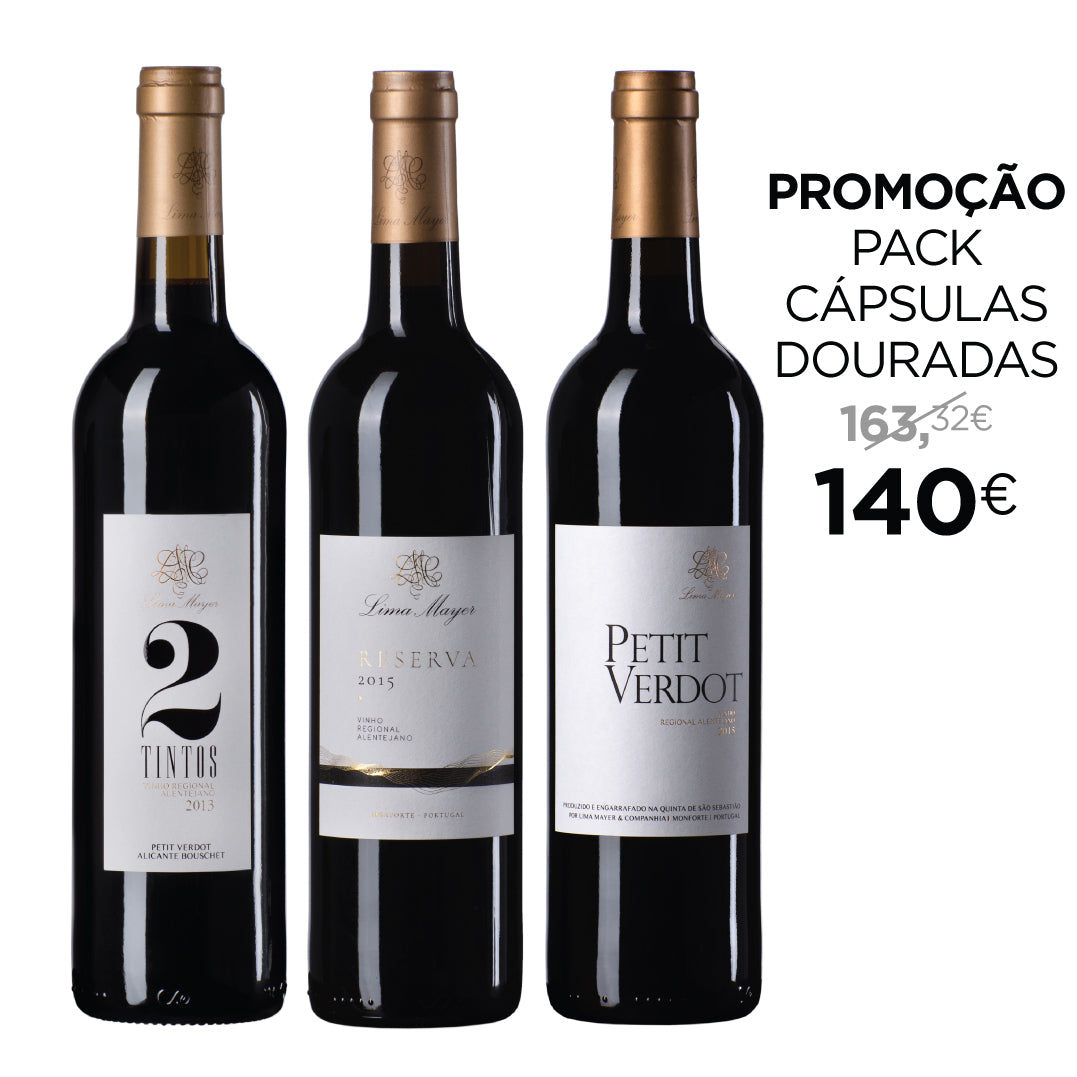 Pack Cápsula Dourada - 1 Garrafa 2 Tintos + 1 Garrafa Reserva + 1 Garrafa Petit Verdot